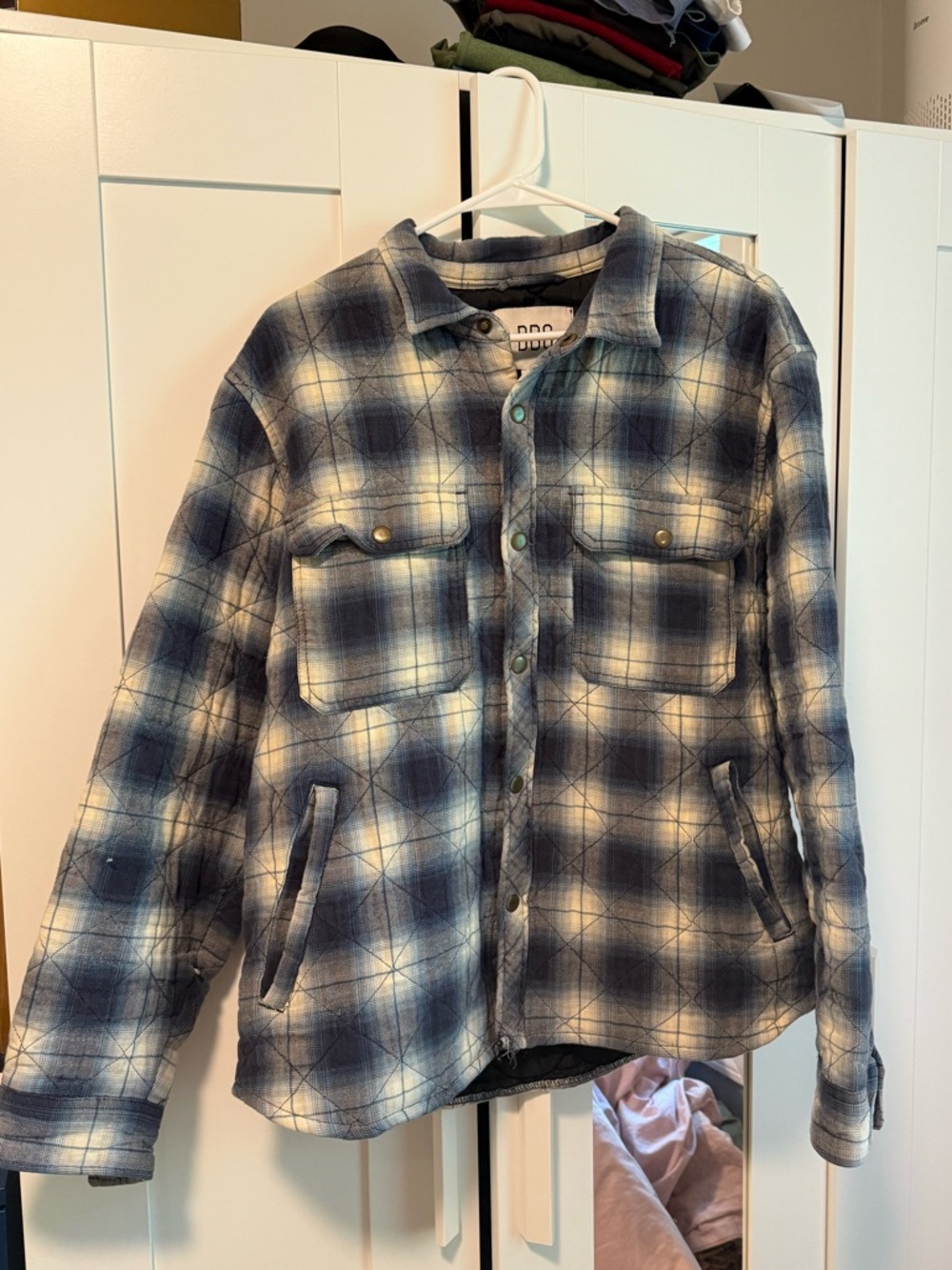 BDG Quilted Plaid Shacket in Blue and Black